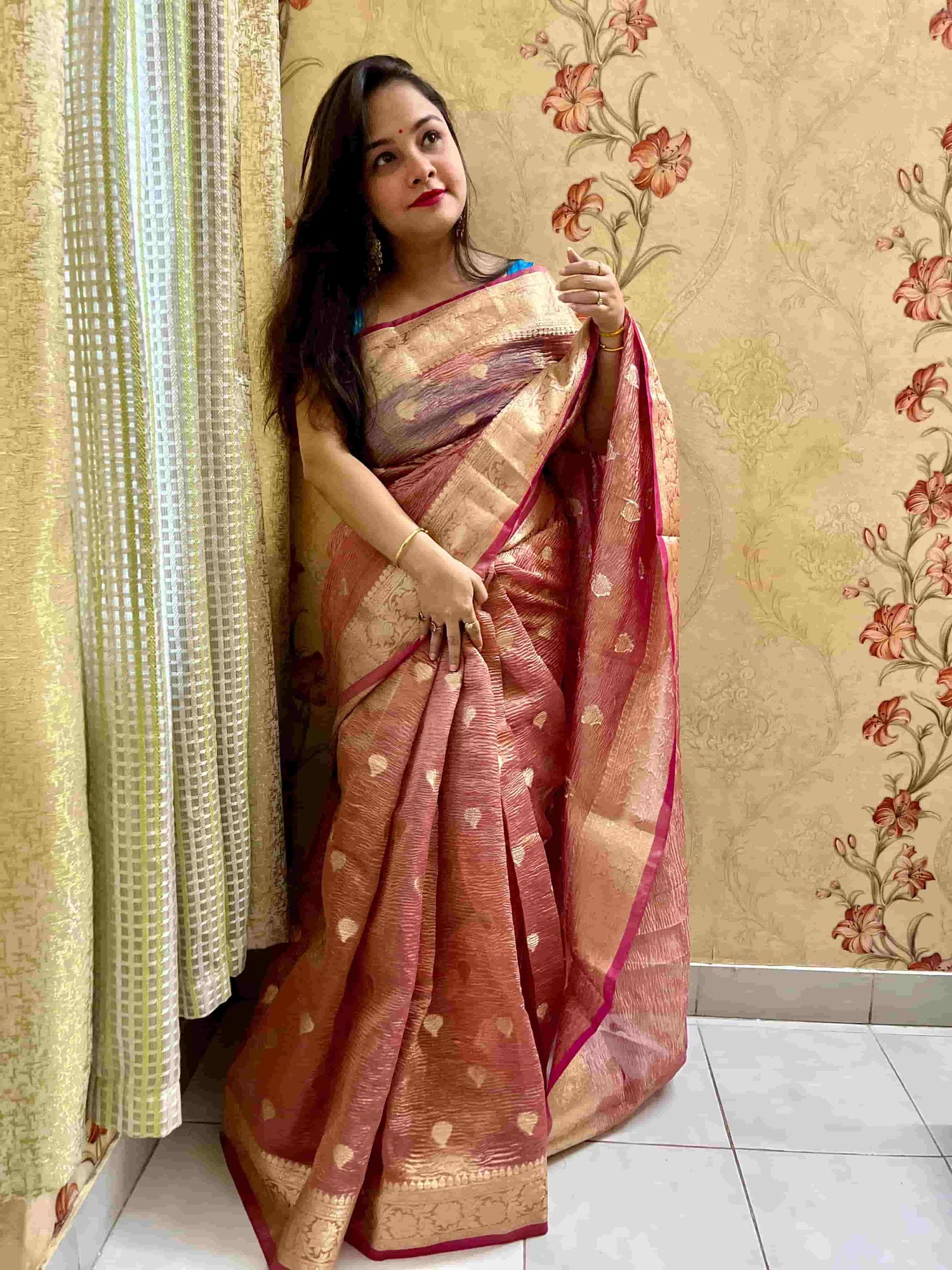 Elegant Silk Tissue Saree with zari embroidery