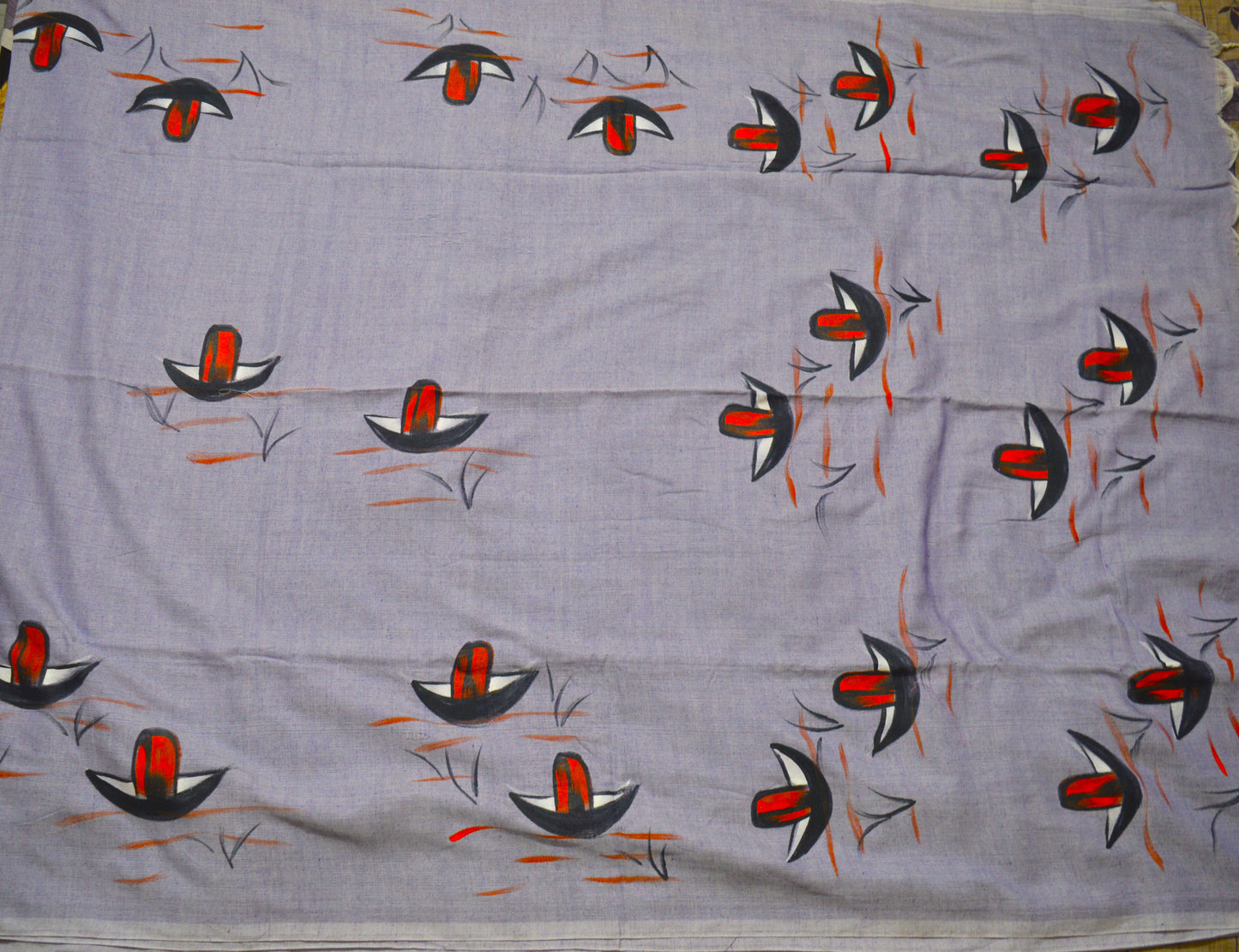 Hand Painted Nauko (Boat) design Mul-Cotton Saree (Violet Blue)