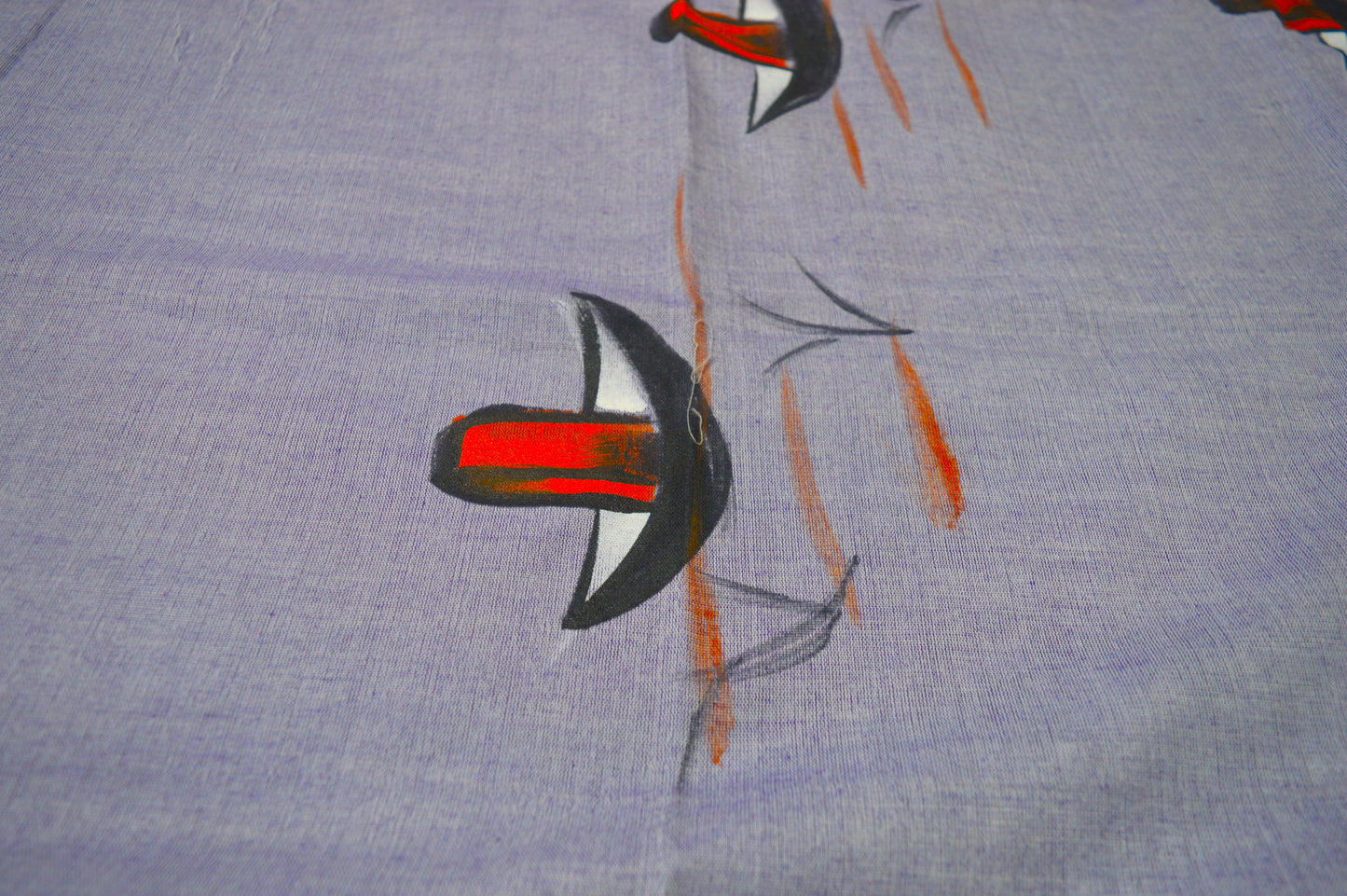 Hand Painted Nauko (Boat) design Mul-Cotton Saree (Violet Blue)