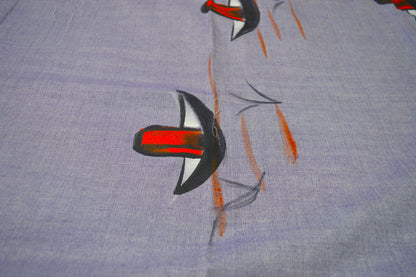 Hand Painted Nauko (Boat) design Mul-Cotton Saree (Violet Blue)