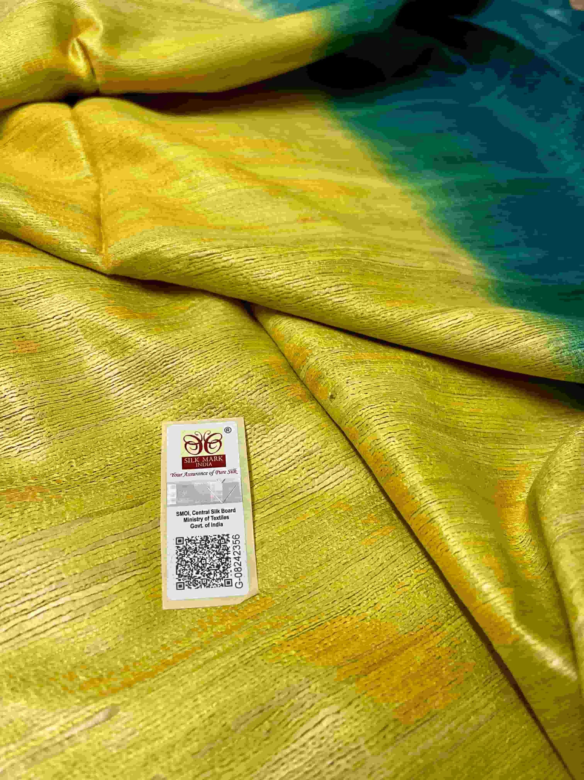 Lemon Yellow & Bottle Green Ghicha Silk Saree – Handwoven Elegance