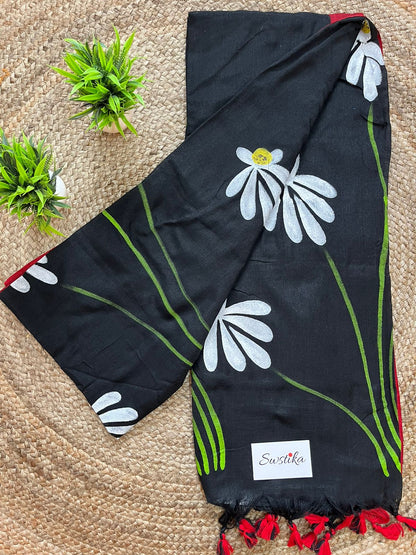 Hand Painted Mul-Cotton Saree (Black)