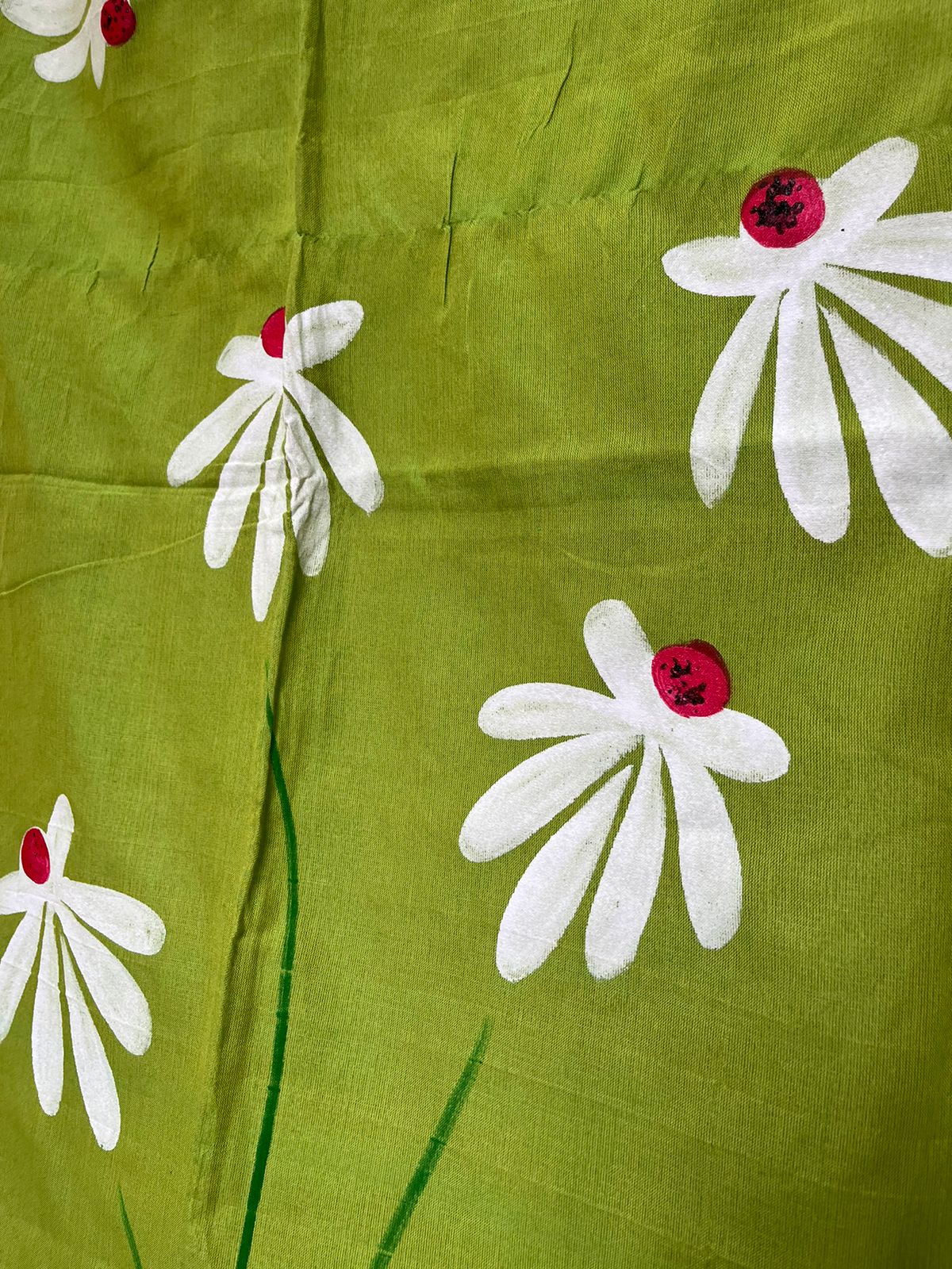 Hand Painted Mul-Cotton Saree (Green)