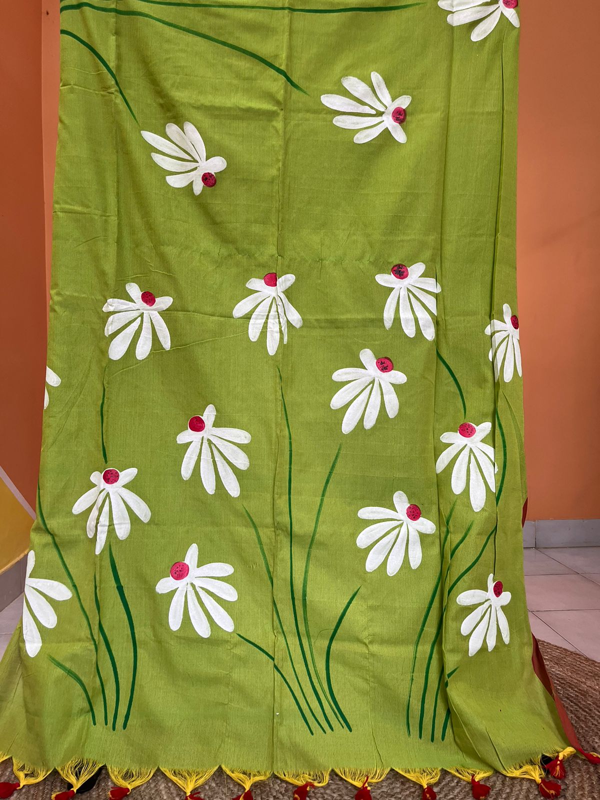 Hand Painted Mul-Cotton Saree (Green)