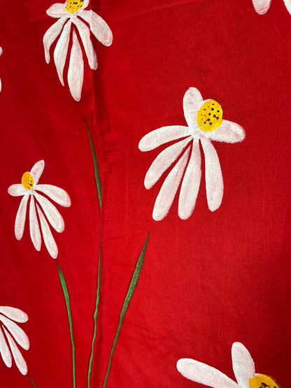 Hand Painted Mul-Cotton Saree (Red)