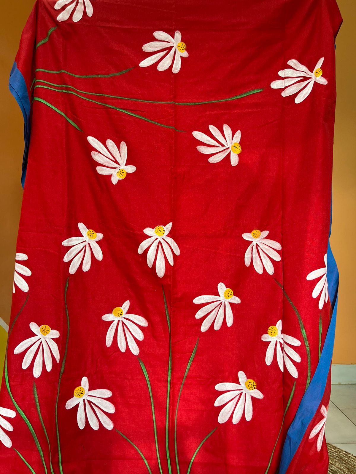 Hand Painted Mul-Cotton Saree (Red)