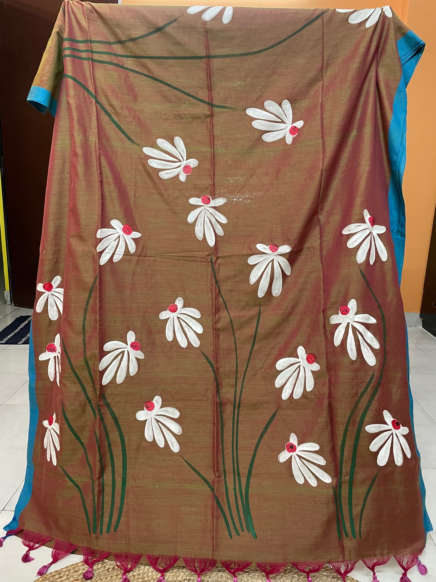 Hand Painted Mul-Cotton Saree (Brown)