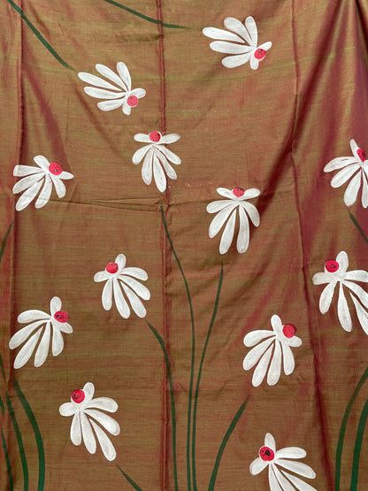 Hand Painted Mul-Cotton Saree (Brown)