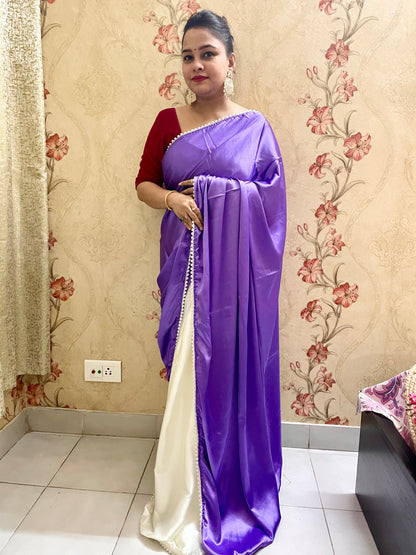 Pearl Satin Silk Saree (Purple)