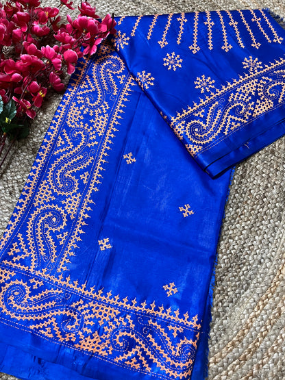 Gujarati Stitch on Blended Bangalore Silk (Royal Blue)