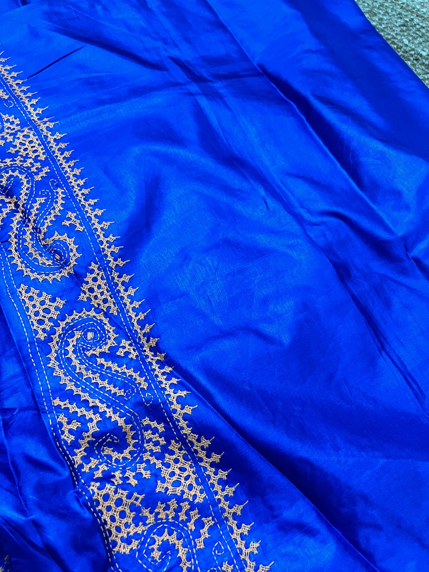 Gujarati Stitch on Blended Bangalore Silk (Royal Blue)