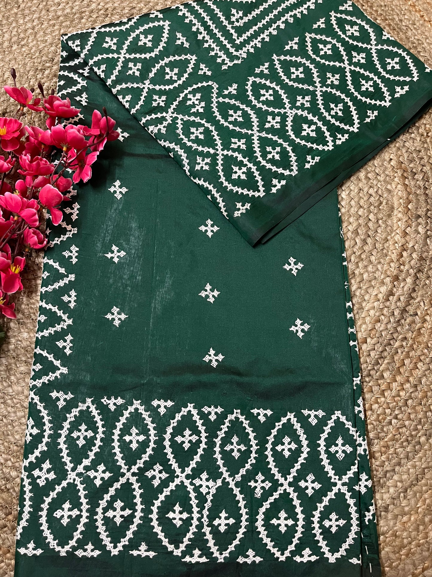 Gujarati Stitch on Blended Bangalore Silk (Bottle Green)