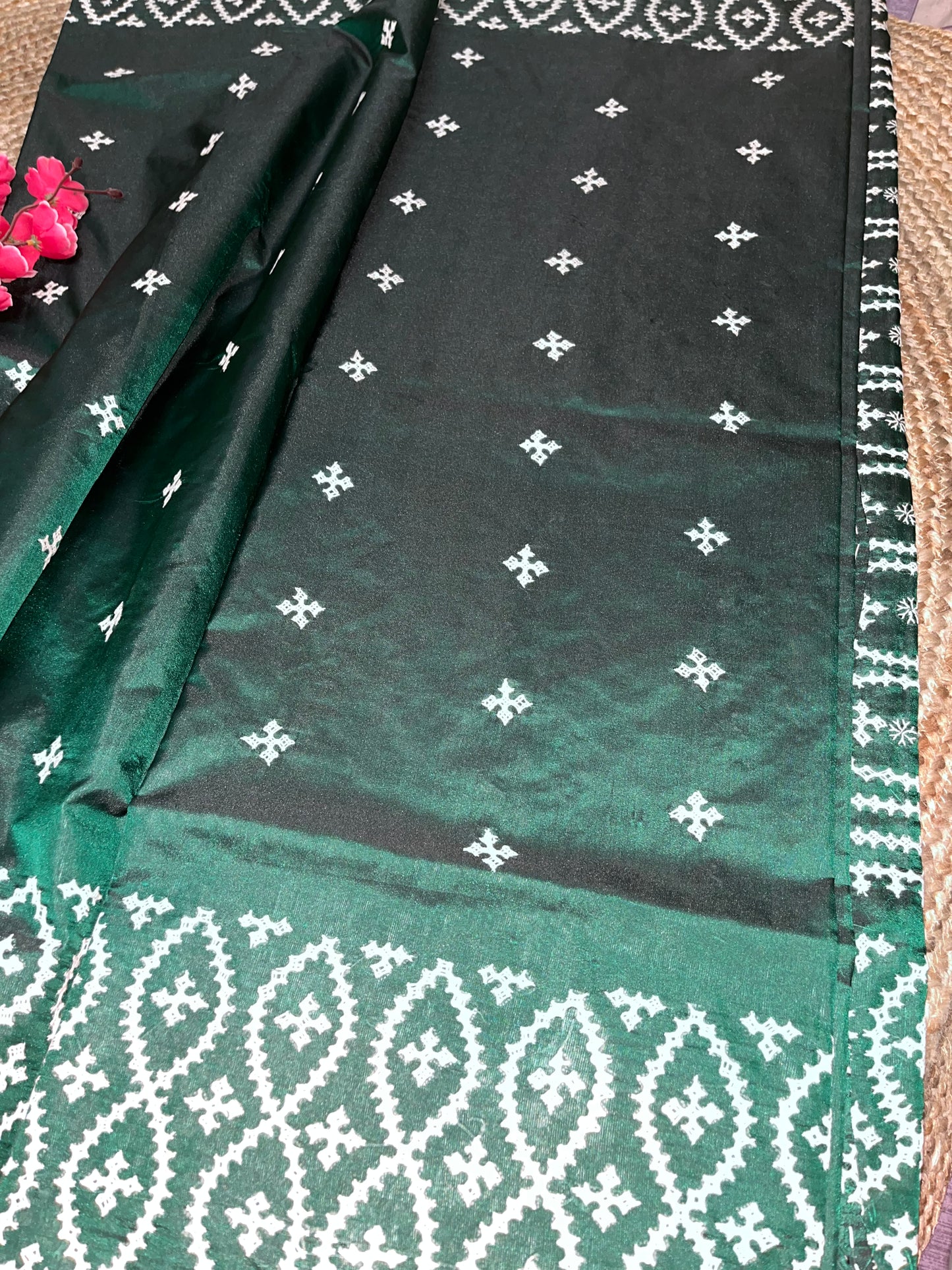 Gujarati Stitch on Blended Bangalore Silk (Bottle Green)