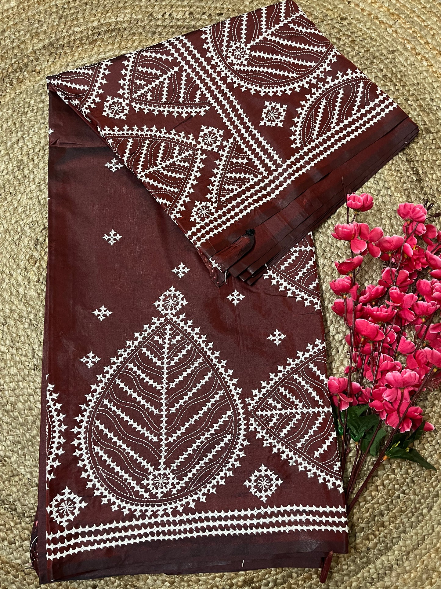 Gujarati Stitch on Blended Bangalore Silk (Maroon Brown)