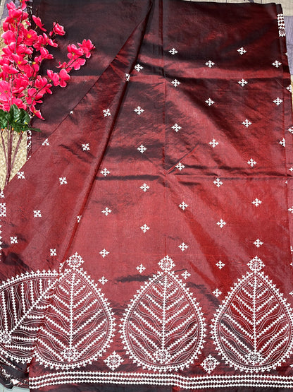 Gujarati Stitch on Blended Bangalore Silk (Maroon Brown)