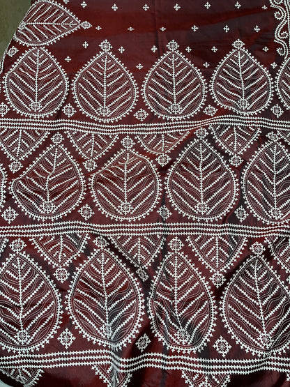 Gujarati Stitch on Blended Bangalore Silk (Maroon Brown)