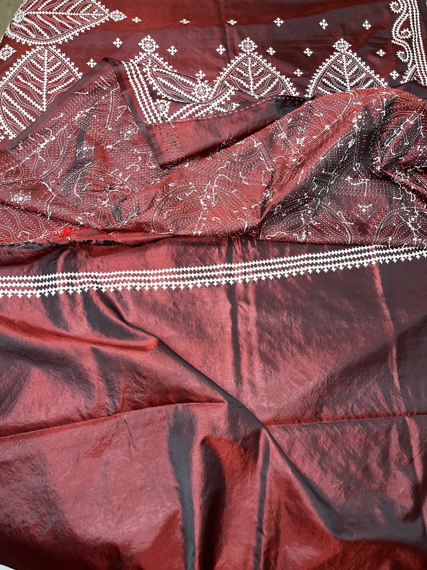 Gujarati Stitch on Blended Bangalore Silk (Maroon Brown)