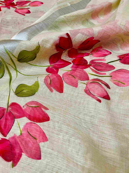 Cotton Linen Floral Saree