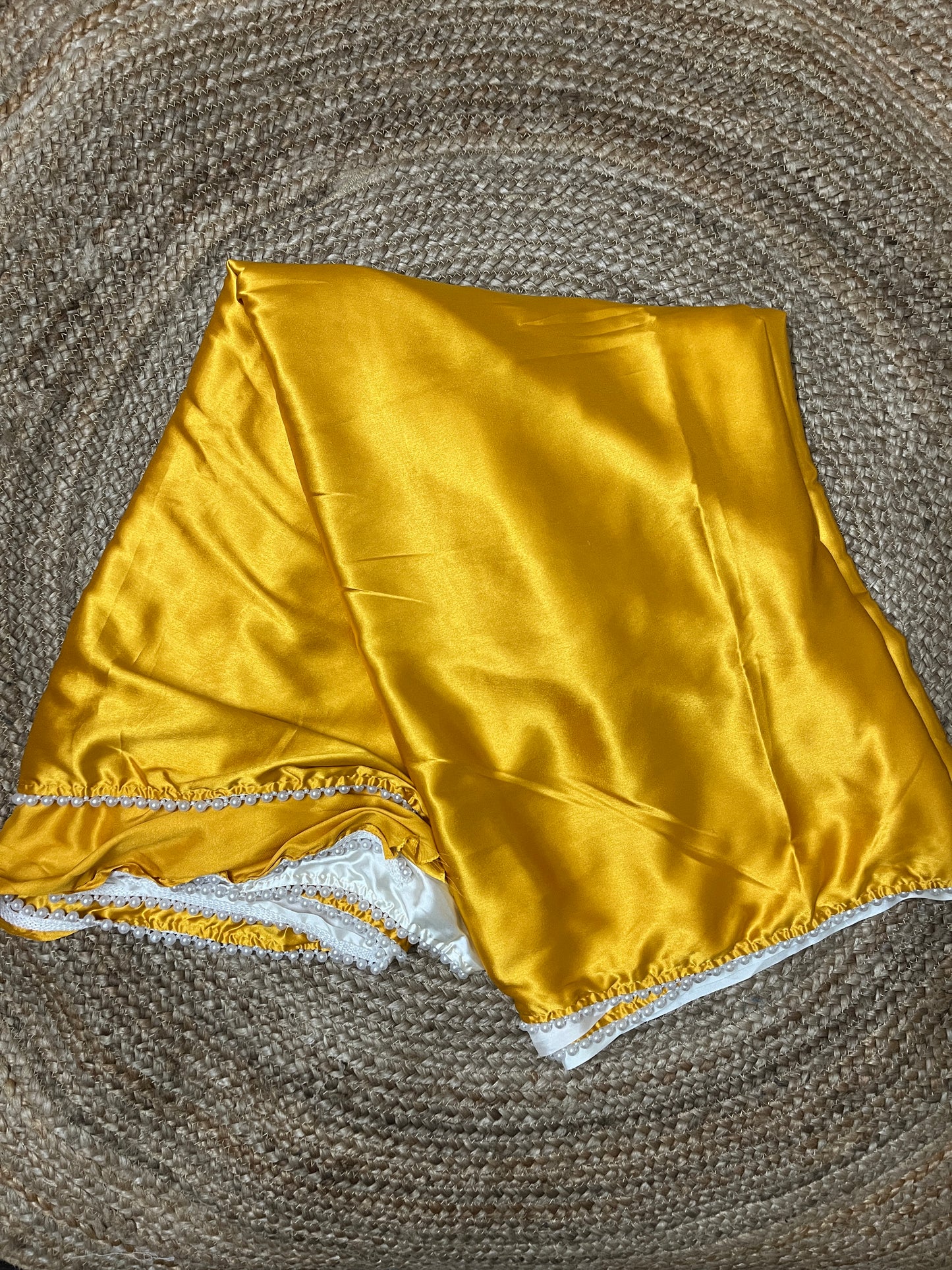 Pearl Satin Silk Saree (Golden yellow)