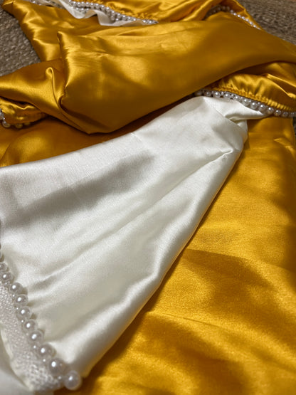 Pearl Satin Silk Saree (Golden yellow)