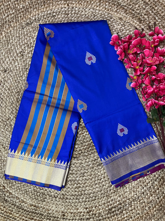 Semi Katan Kalakshetra Silk Saree Deer Design (Royal Blue)