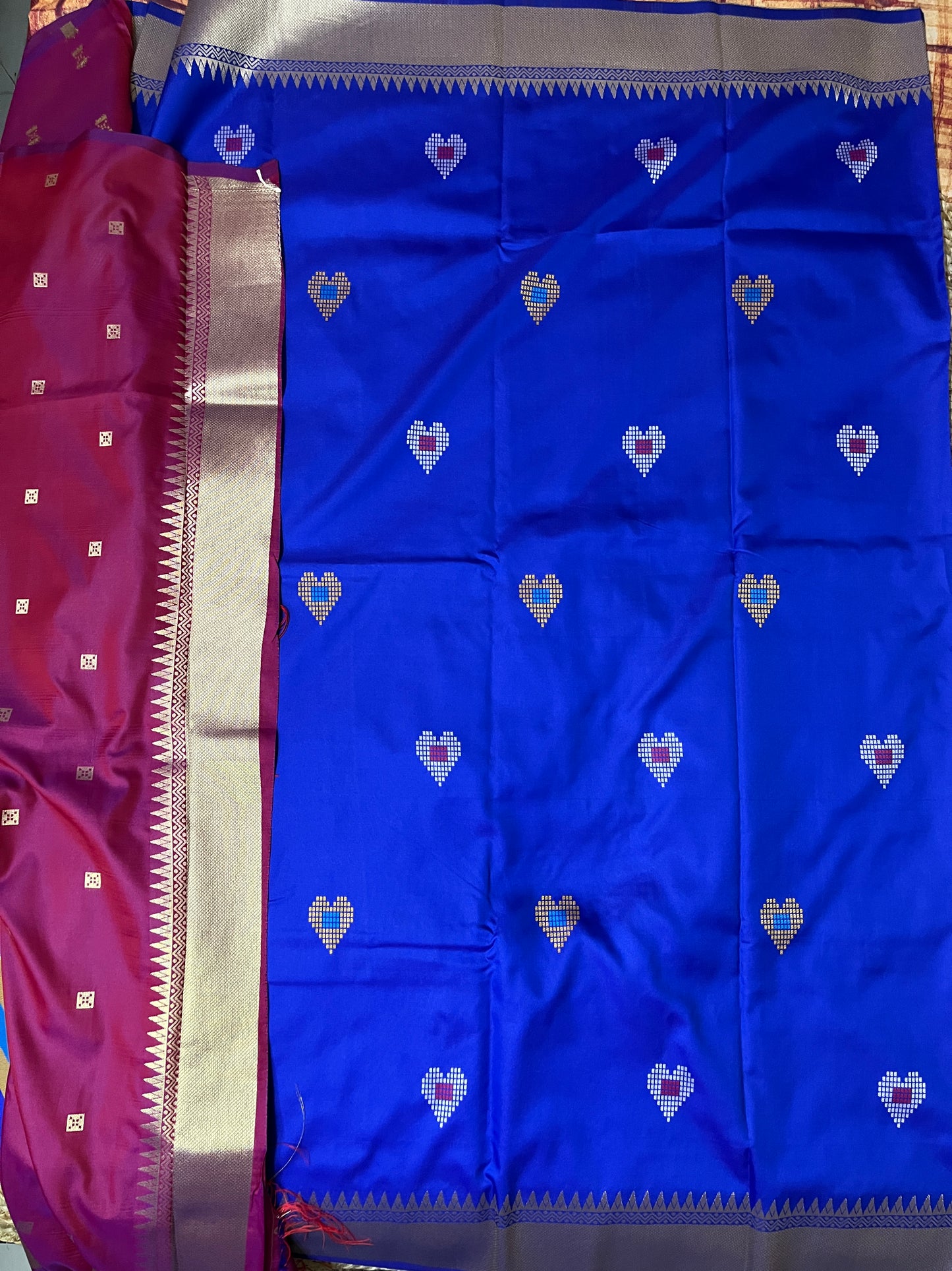 Semi Katan Kalakshetra Silk Saree Deer Design (Royal Blue)