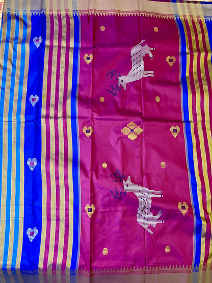 Semi Katan Kalakshetra Silk Saree Deer Design (Royal Blue)