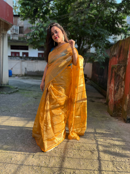 Crush Banarasi Tissue Saree (Golden yellow)