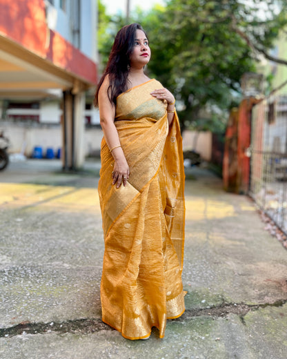 Crush Banarasi Tissue Saree (Golden yellow)