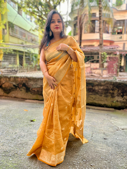 Crush Banarasi Tissue Saree (Golden yellow)