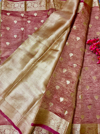 Crush Banarasi Tissue Saree (Peach)