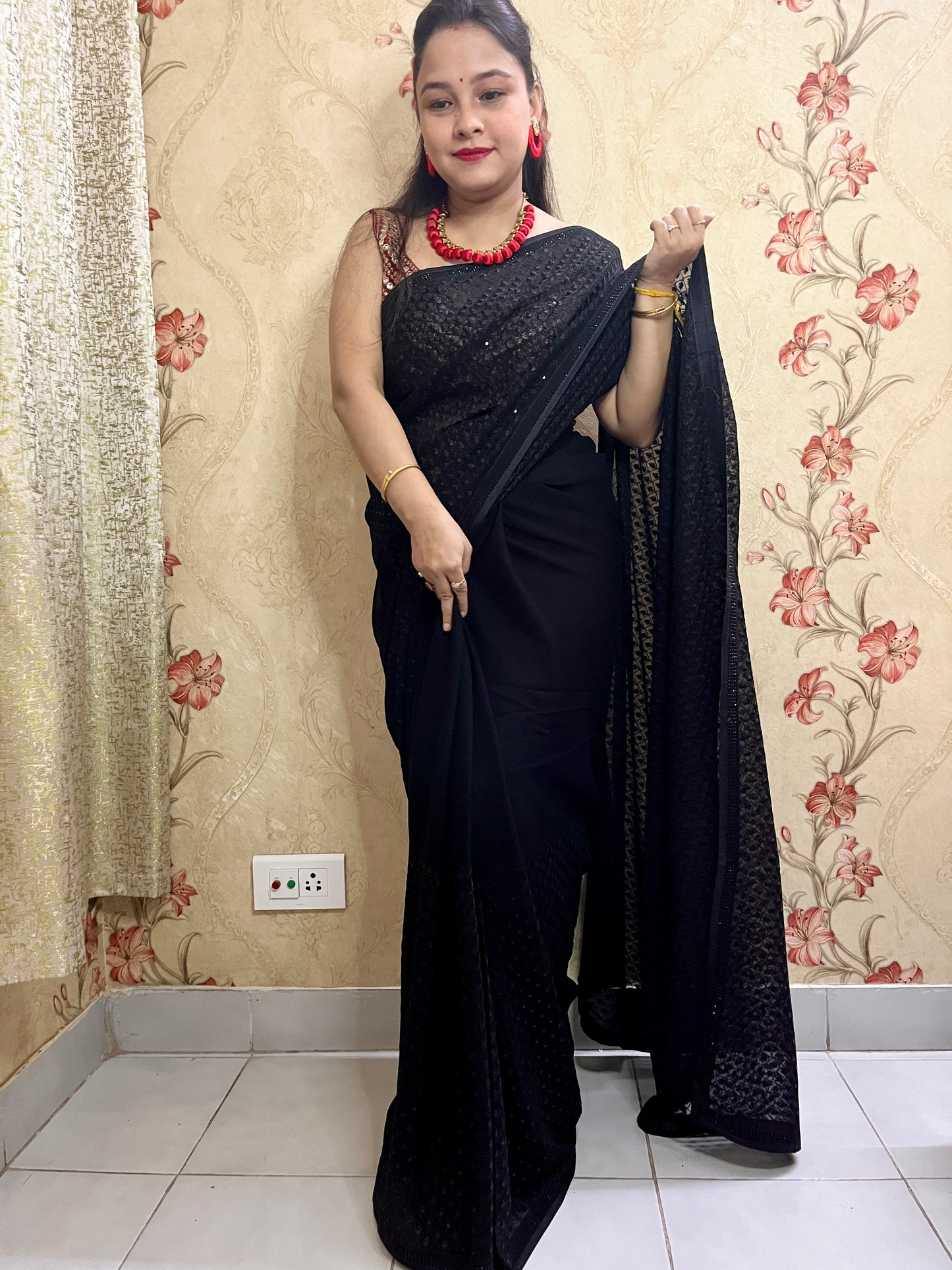 Sequence Georgette Saree (Black)