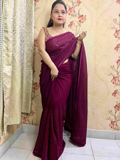 Sequence Georgette Saree (Jamun Colour)