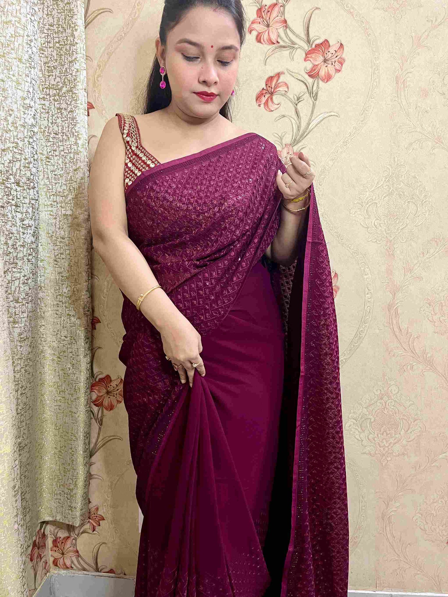 Sequence Georgette Saree (Jamun Colour)