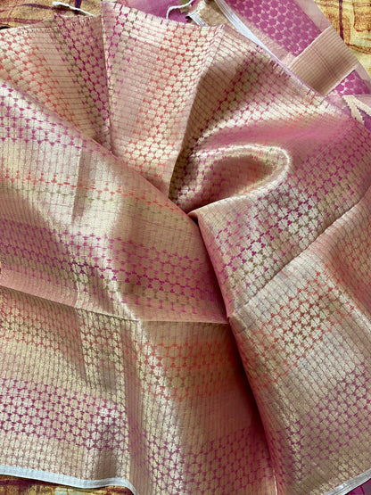 Baby Pink Resham Silk Muslin Handloom Jamdani Saree