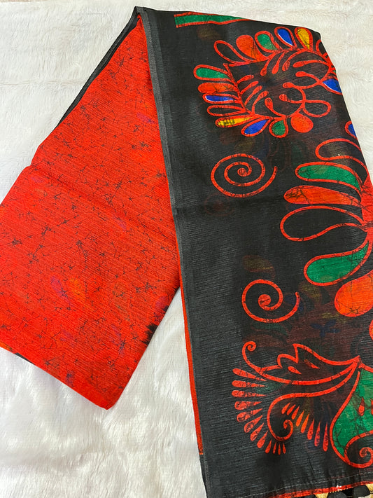 Bafta Tussar Saree (Red & Black)