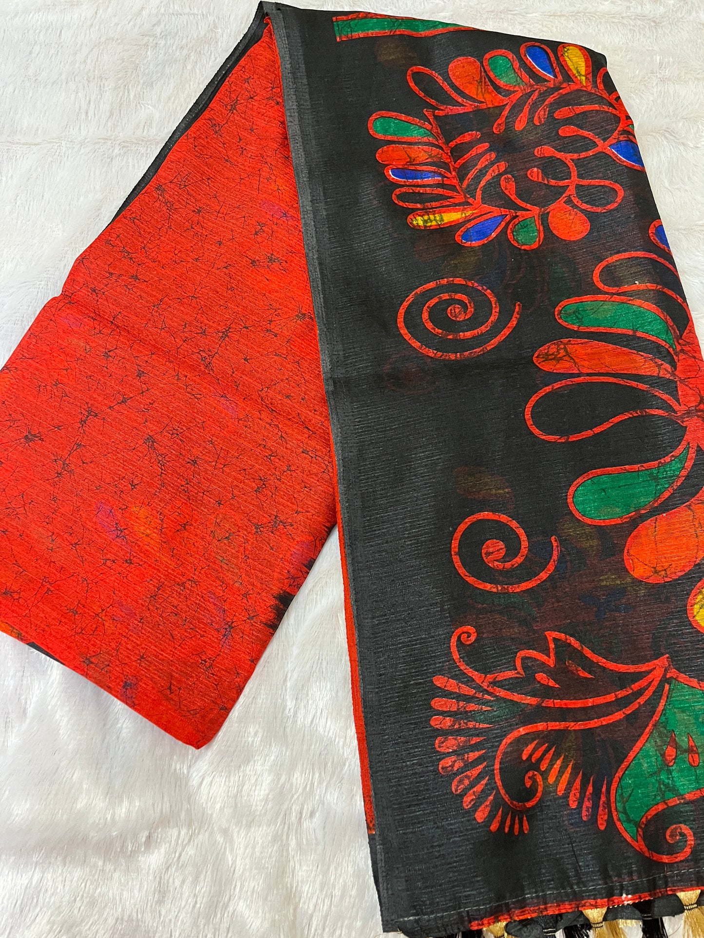 Bafta Tussar Saree (Red & Black)