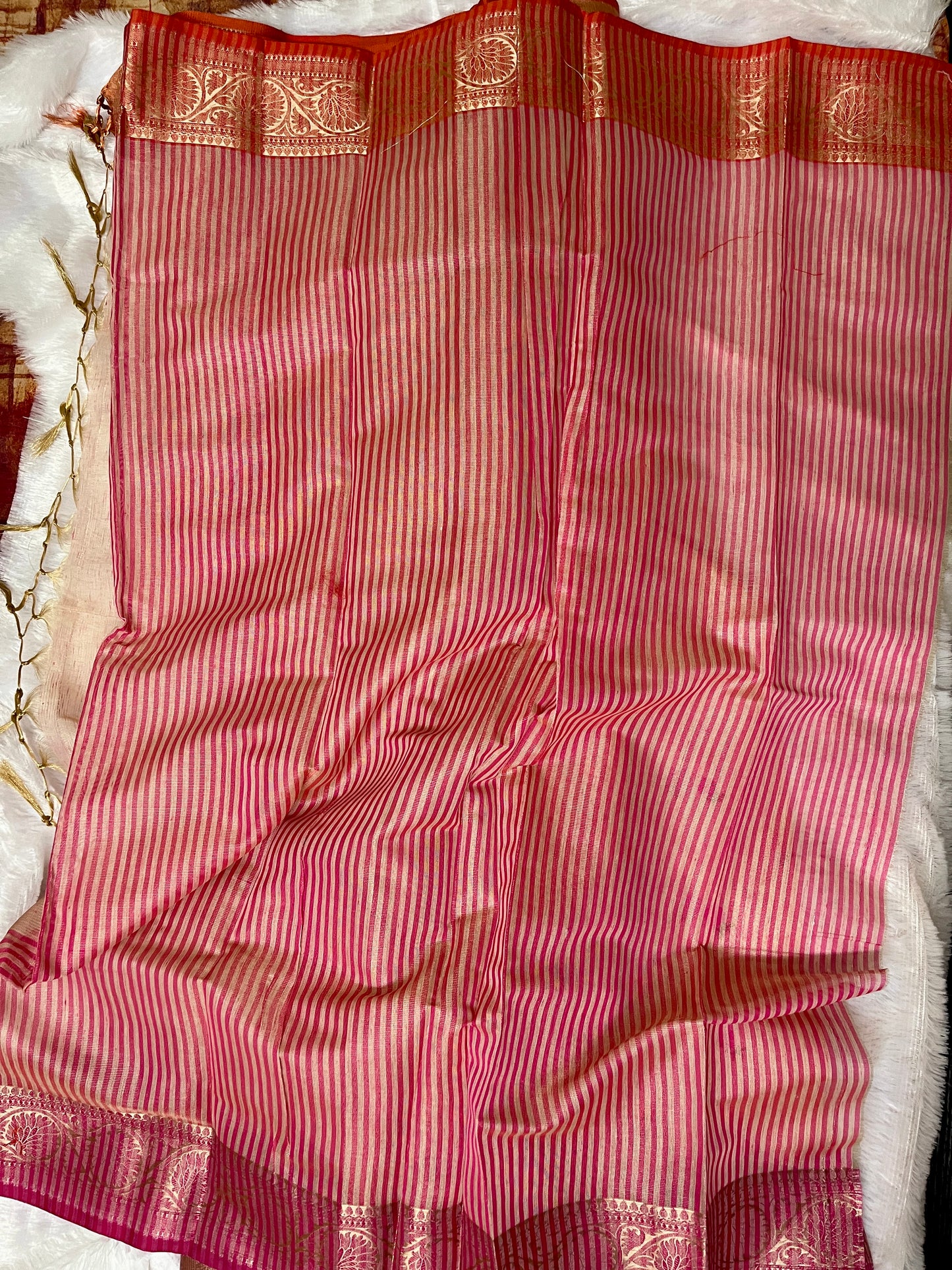 Cotton Tissue Embroidery Saree (Pink)