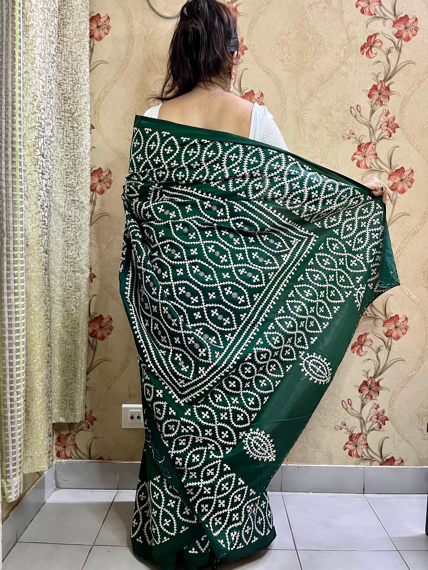 Gujarati Stitch on Blended Bangalore Silk (Bottle Green)