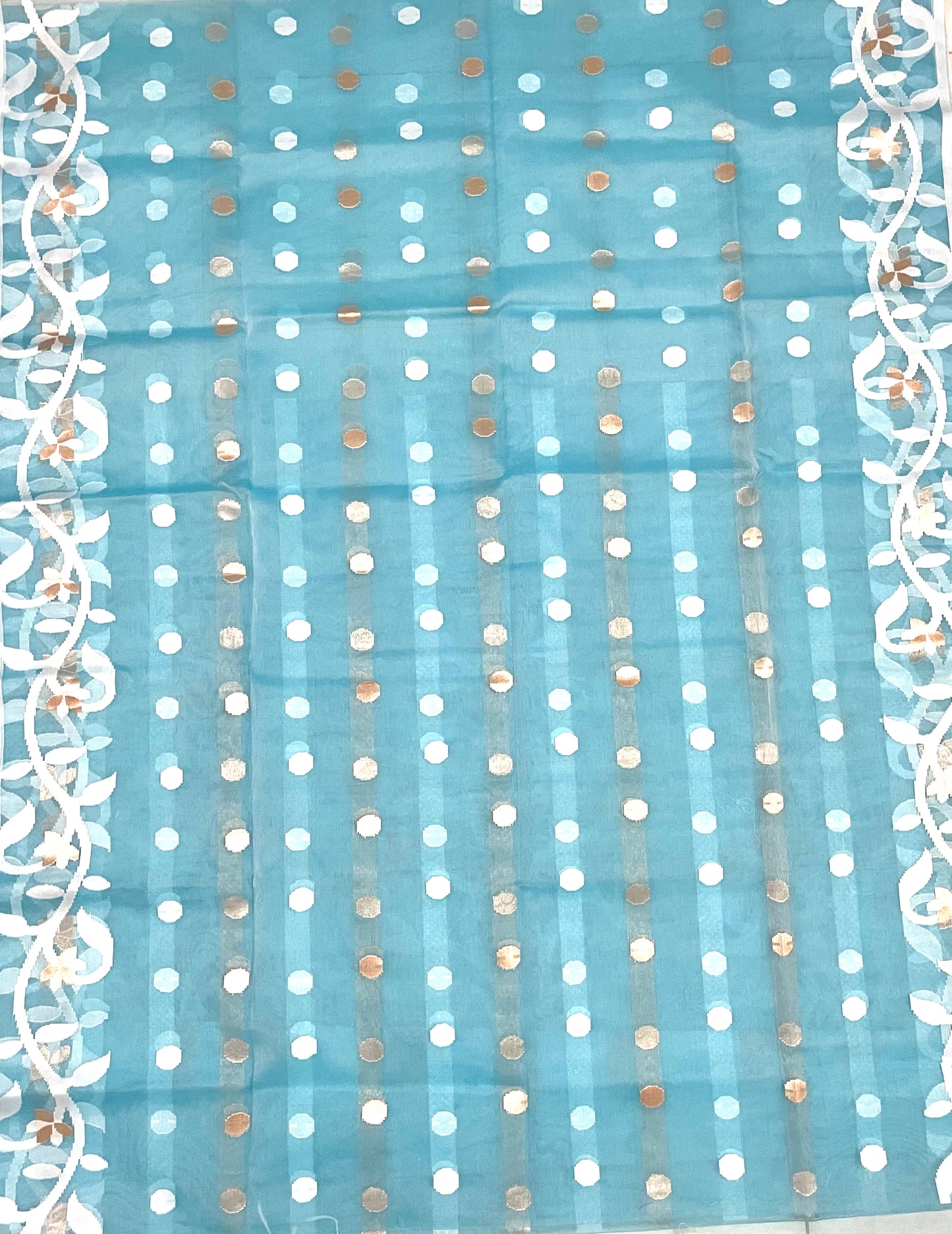 Sky Blue Resham Silk Muslin Handloom Jamdani Saree with unstitched Blouse