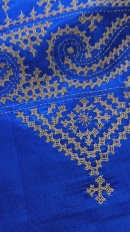 Gujarati Stitch on Blended Bangalore Silk (Royal Blue)