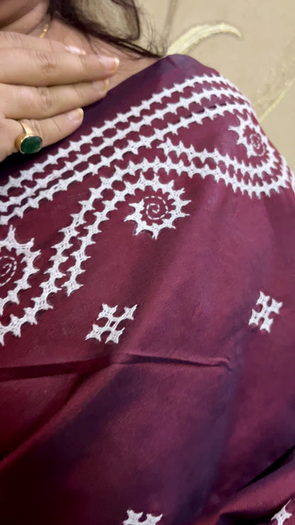 Gujarati Stitch on Blended Bangalore Silk (Maroon Brown)