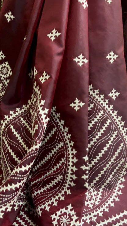 Gujarati Stitch on Blended Bangalore Silk (Maroon Brown)