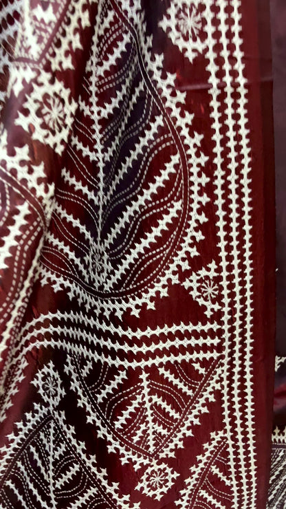 Gujarati Stitch on Blended Bangalore Silk (Maroon Brown)