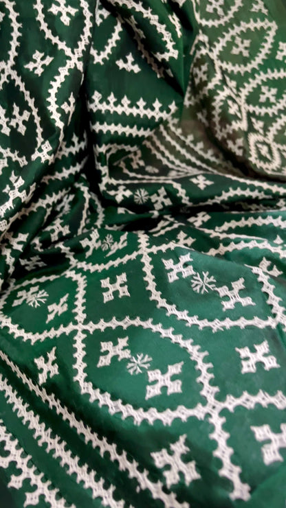 Gujarati Stitch on Blended Bangalore Silk (Bottle Green)