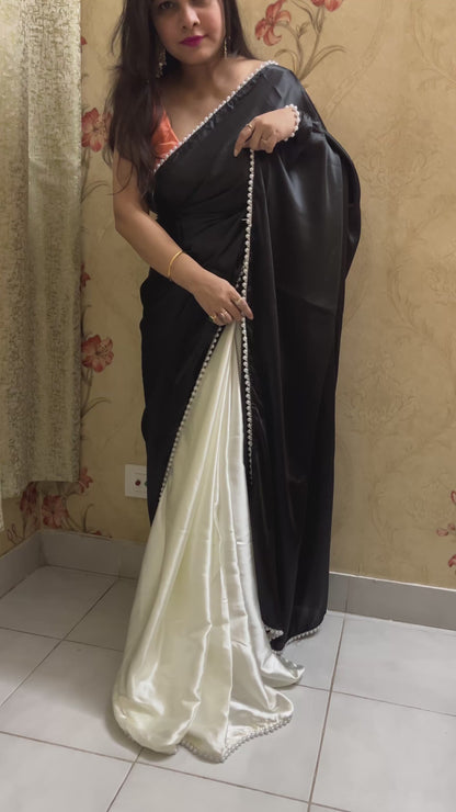 Pearl Satin Silk Saree (Black)